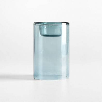 View Roche Medium Blue Glass Tealight Candle Holder 5.5" details