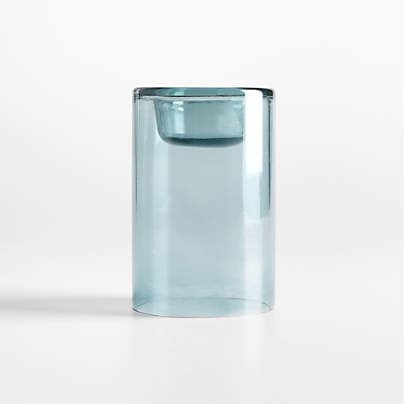 Roche Medium Blue Glass Tealight Candle Holder 5.5"