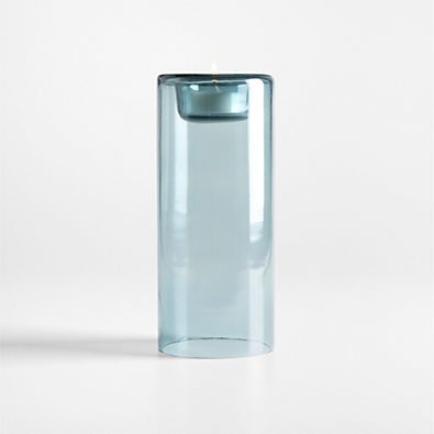 View Roche Large Blue Glass Tealight Candle Holder 8" details