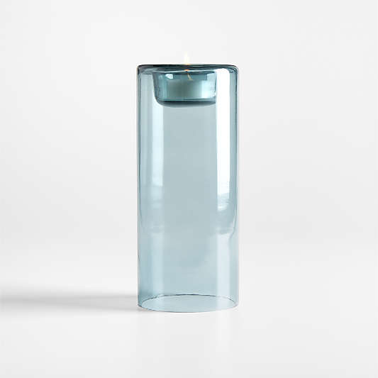 Roche Large Blue Glass Tealight Candle Holder 8"