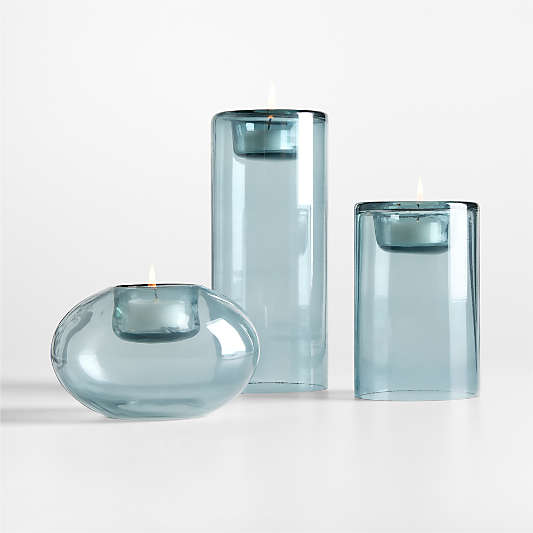 Roche Blue Glass Tealight Candle Holders