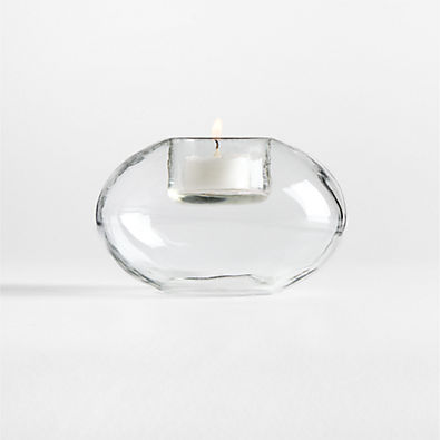 View Roche Small Clear Glass Round Tealight Candle Holder 3.5" details