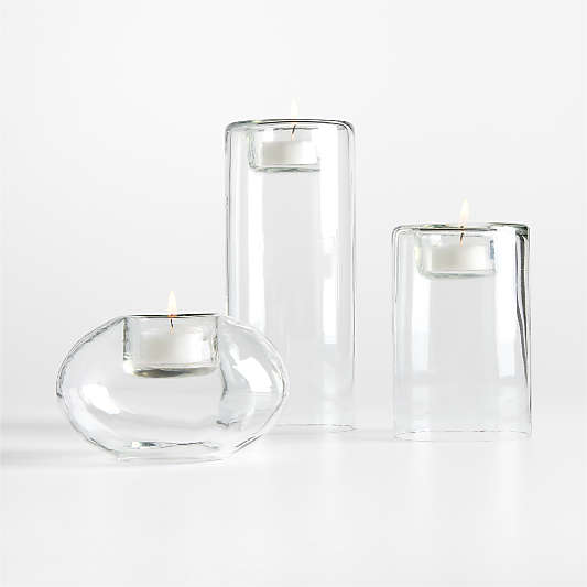 Roche Large Clear Glass Tealight Candle Holder 8"
