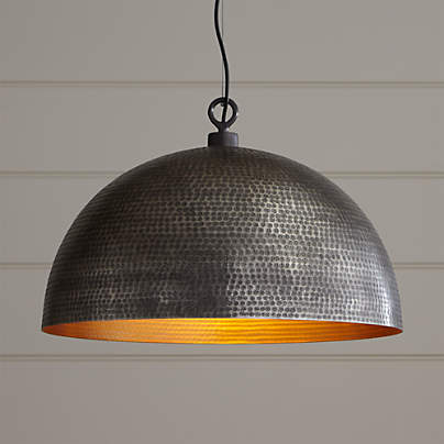 Rodan Hammered Antique Pewter Metal Dome Pendant Light