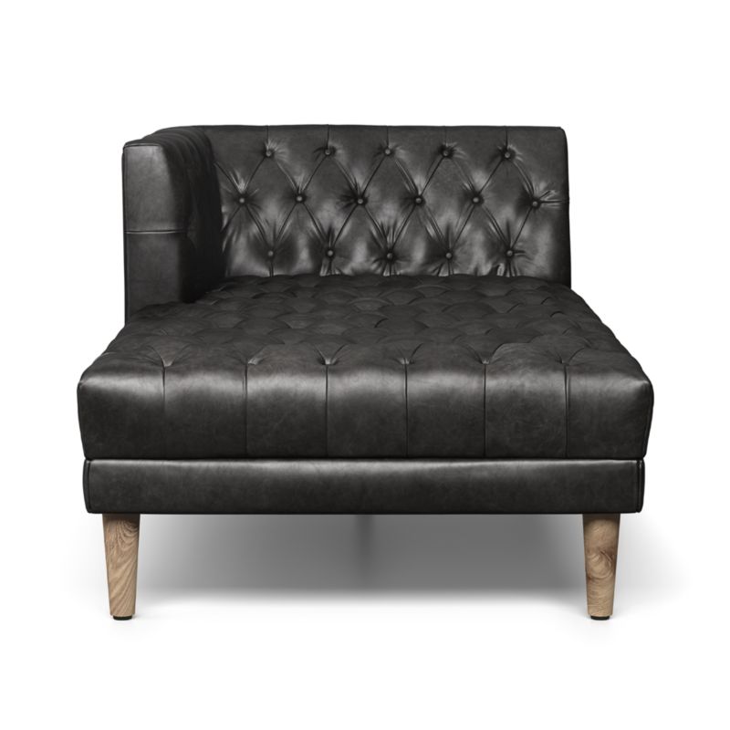 Rollins Ebony Leather Tufted Left-Arm Chaise Lounge