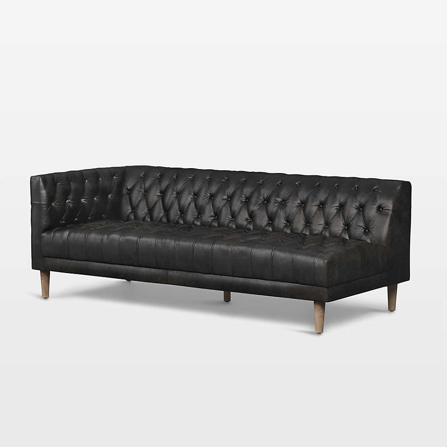 Rollins Ebony Leather Tufted Left-Arm Sofa