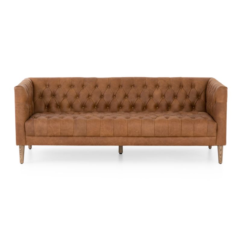 Rollins Natural Washed Camel Leather Button Tufted Sofa + Reviews ...