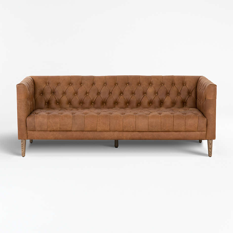 Pigment Gepard melodisk Rollins Natural Washed Camel Leather Button Tufted Sofa + Reviews | Crate &  Barrel