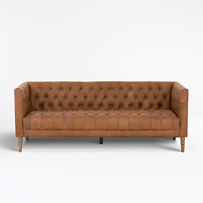 Rollins Natural Washed Camel Leather, Settee Tufted Leather Sofa