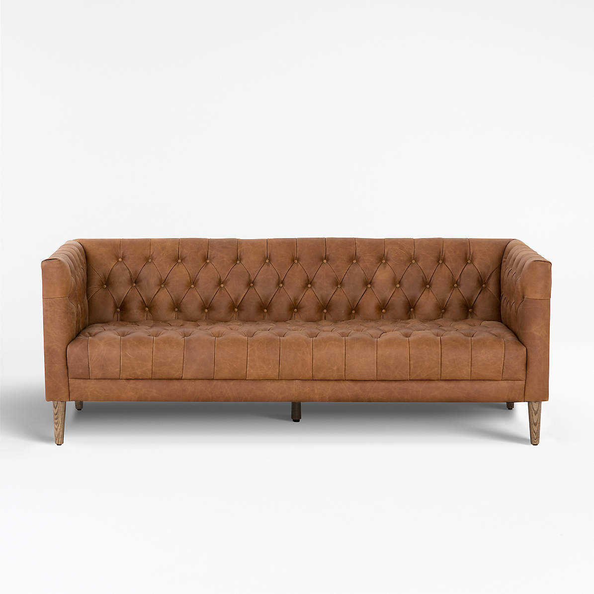 Rollins Natural Washed Camel Leather, Long Tufted Sofa