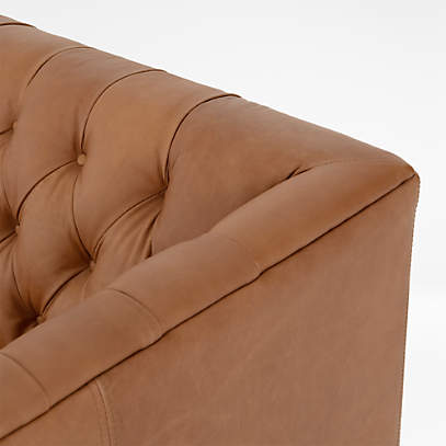Natural Washed Camel Leather Tufted Sofa 90"