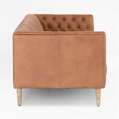 Natural Washed Camel Leather Tufted Sofa 90"
