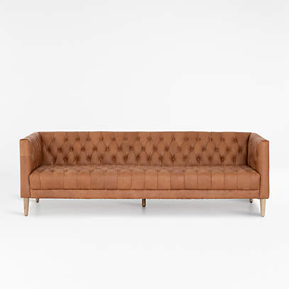 Rollins 90 Natural Washed Camel, Leather Tufted Sofa Canada