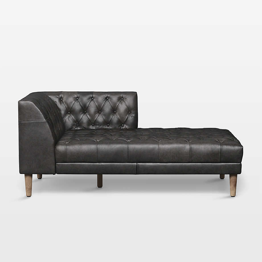 Rollins Ebony Leather Tufted RightArm Chaise Lounge Crate & Barrel