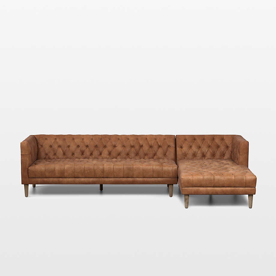Rollins Camel Leather Tufted RightArm Chaise Sectional Sofa Crate
