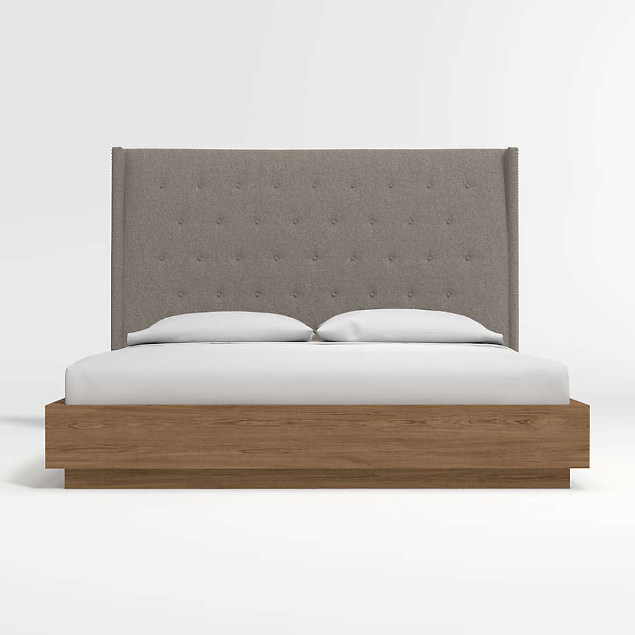 Ronin King Headboard with Batten PlinthBase Bed Felt Grey Crate & Barrel