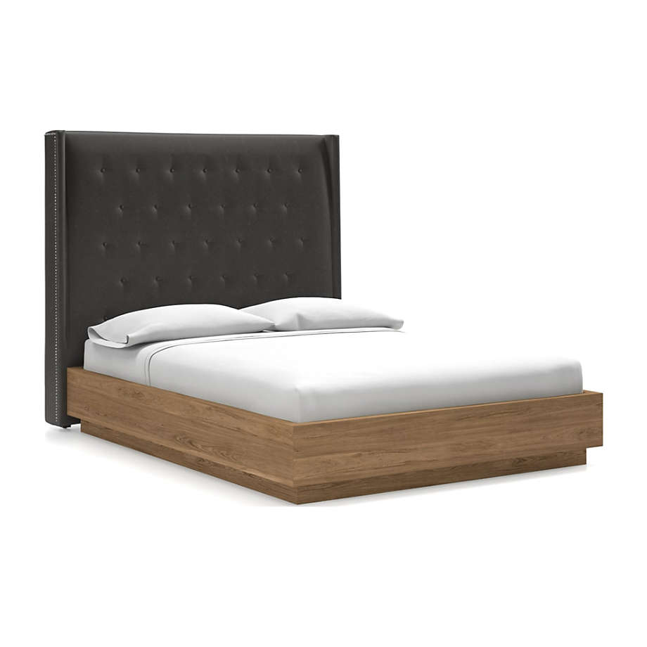 Ronin Queen Headboard with Batten PlinthBase Bed Grey Faux Leather