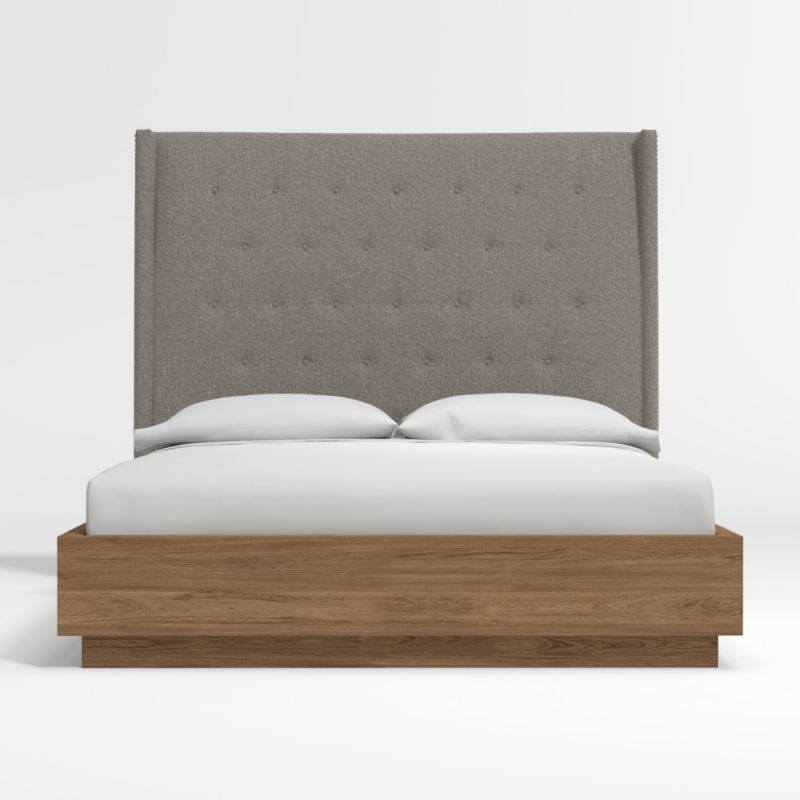 Ronin Queen Headboard with Batten Plinth-Base Bed Felt Grey