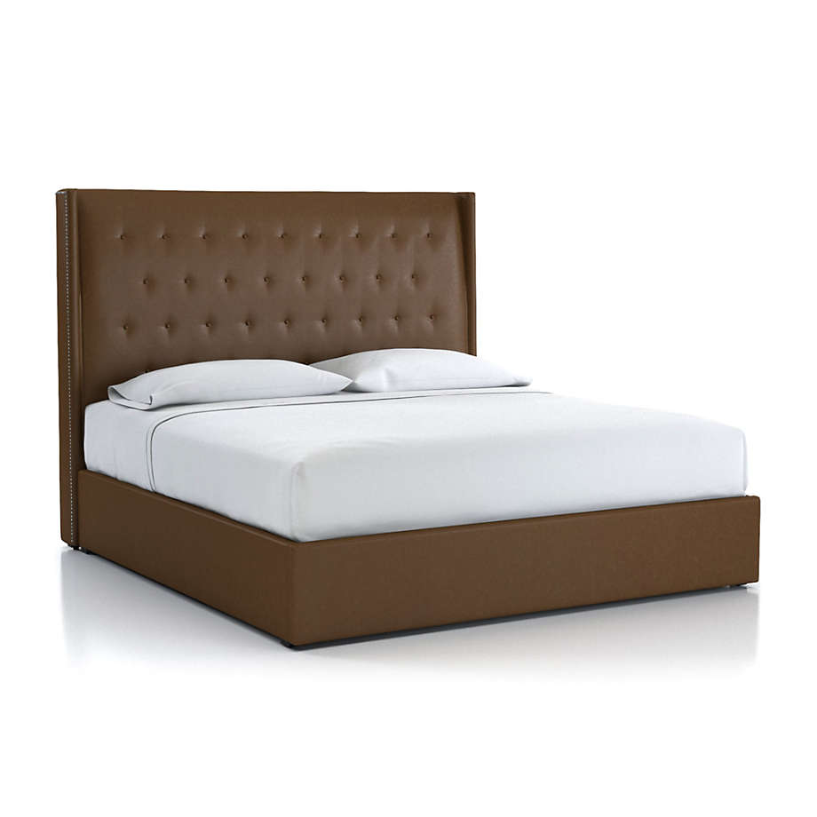 Ronin King Tufted Wingback Headboard with GasLift Base Saddle Faux