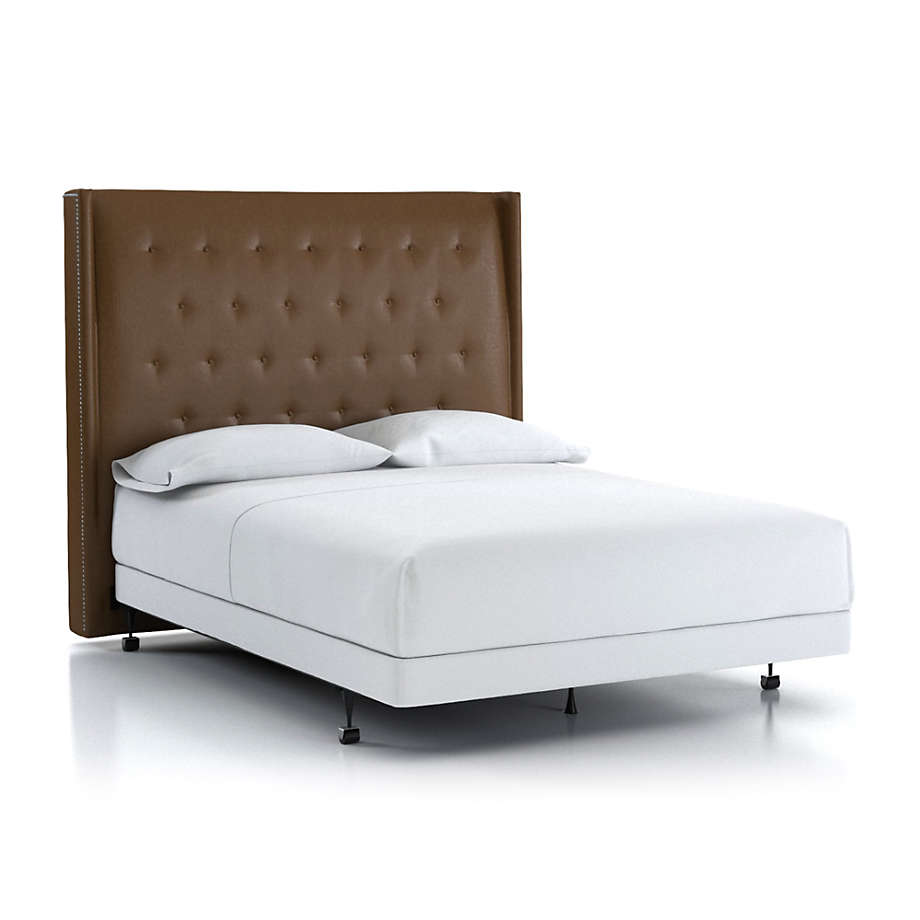 Ronin Queen Tufted Wingback Headboard Saddle Faux Leather Crate & Barrel