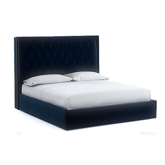 Ronin King Tufted Wingback Headboard with Upholstered Storage Bed Midnight