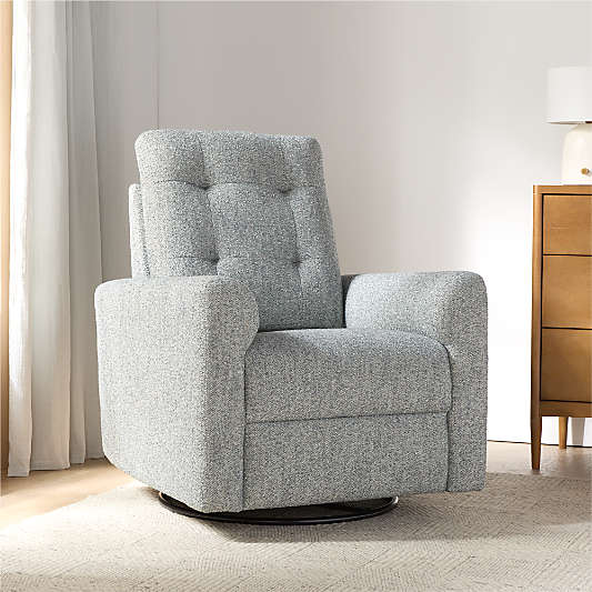 Rory Mist Blue Grey Swivel Glider Power Recliner Nursery Chair
