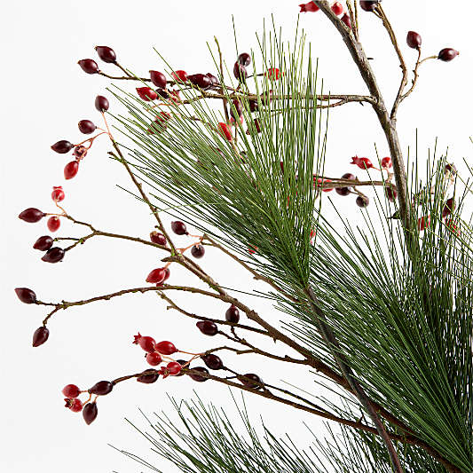 Faux Red Rose Hip and White Pine Branch Bundle