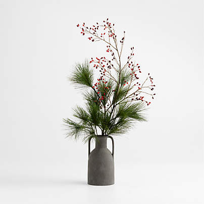 Faux Red Rose Hip and White Pine Branch Bundle