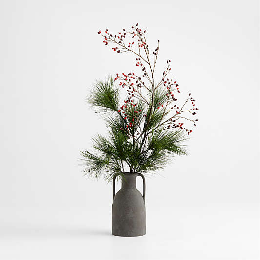 Faux Red Rose Hip and White Pine Branch Bundle