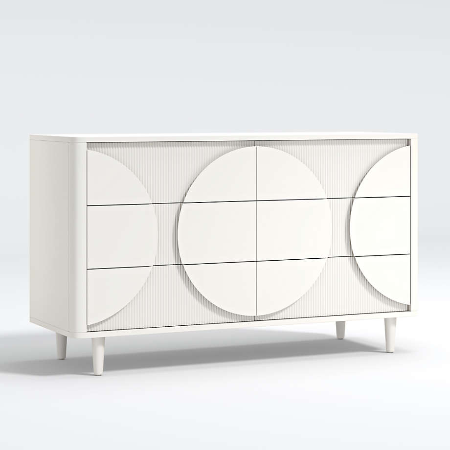 Crate&Barrel Roselle White Wood Wide 6Drawer Dresser Square One