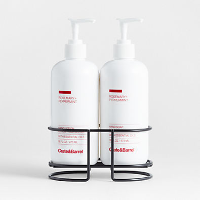 View Rosemary + Peppermint Hand Soap and Lotion Set with Matte Black Caddy details