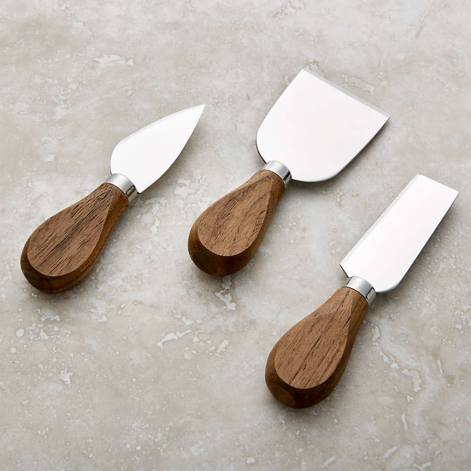 Crate & Barrel Walnut Cheese Knives, Set of 3