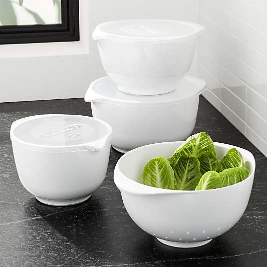 Rosti White Melamine Margrethe Mixing Bowls with Lids Set