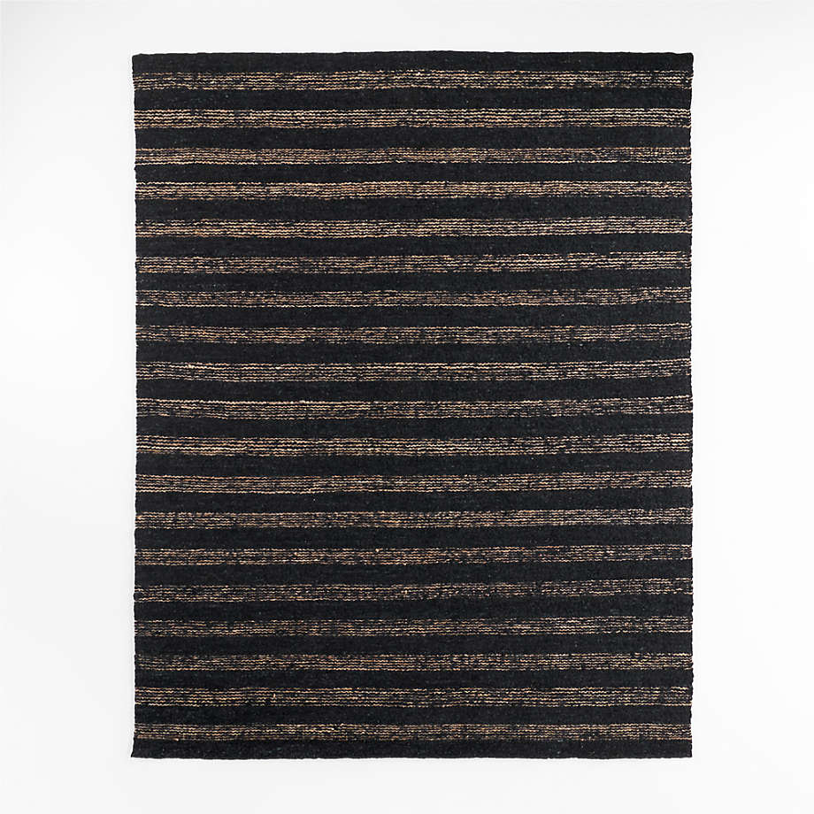 Rouen Jute/Wool Blend Triple Striped Black Area Rug 9'x12' + Reviews