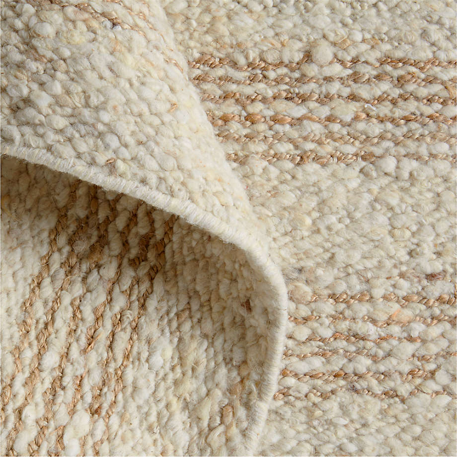 Rouen Jute/Wool Blend Triple Striped Sand Beige Area Rug 6'x9'