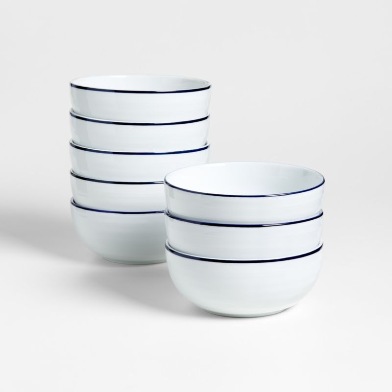 Brasserie Blue-Banded Porcelain Soup Bowls - Set of 4