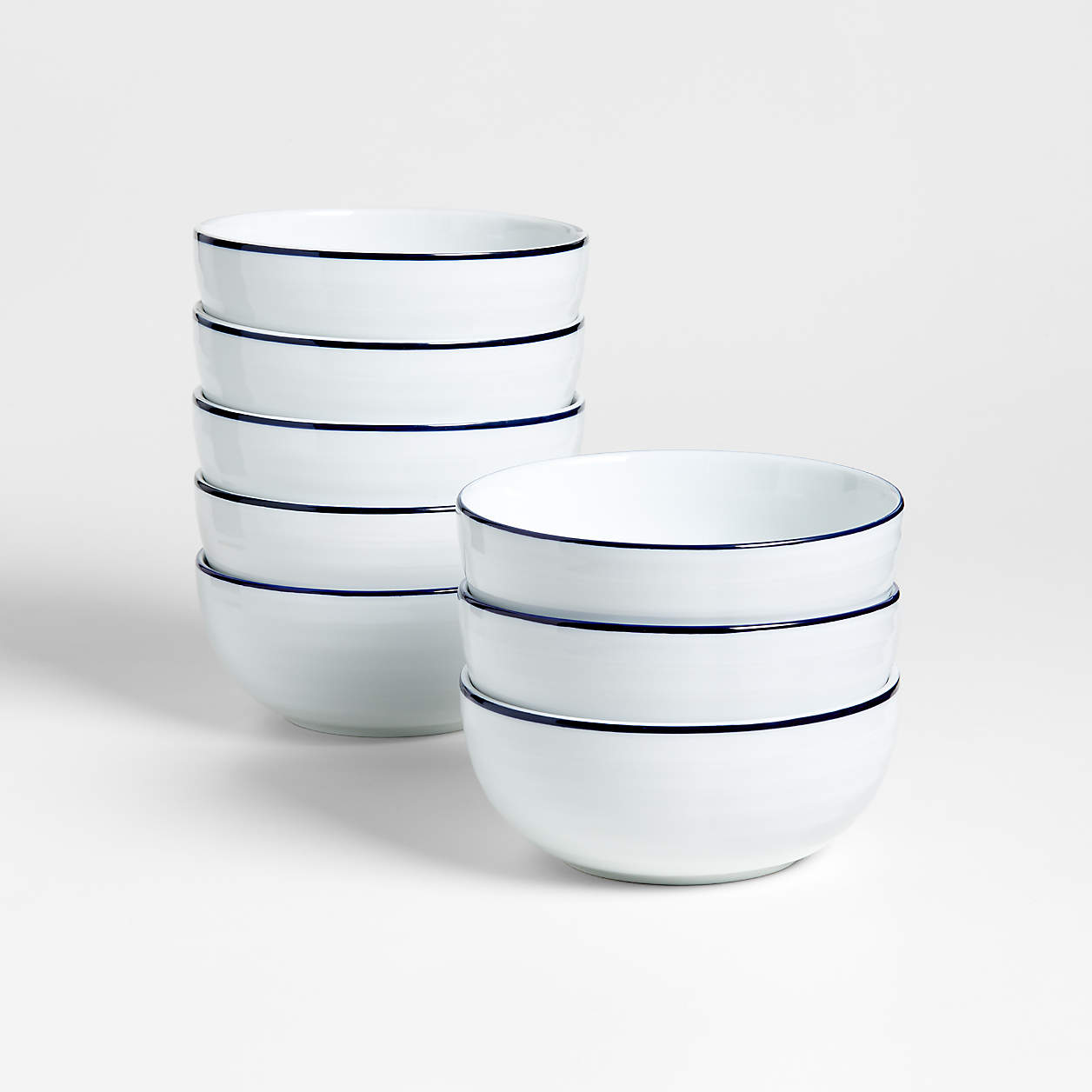 Roulette Blue Band Bowls, Set of 8 + Reviews Crate & Barrel