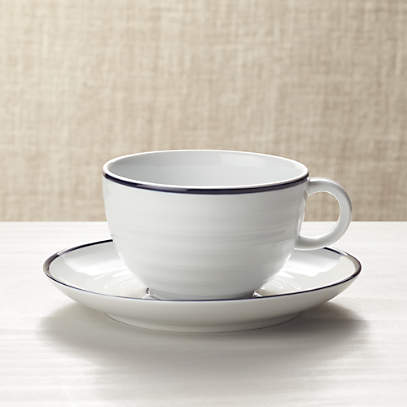 ESPRESSO PARTS 8oz Latte Cups W/Saucers Black And White Cafe  Style (BLUE, 2): Cup & Saucer Sets