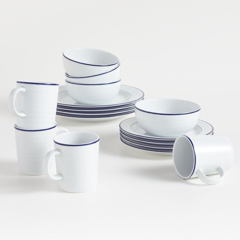 Brasserie Blue-Banded Porcelain 16-Piece Dinnerware Set - Williams Sonoma