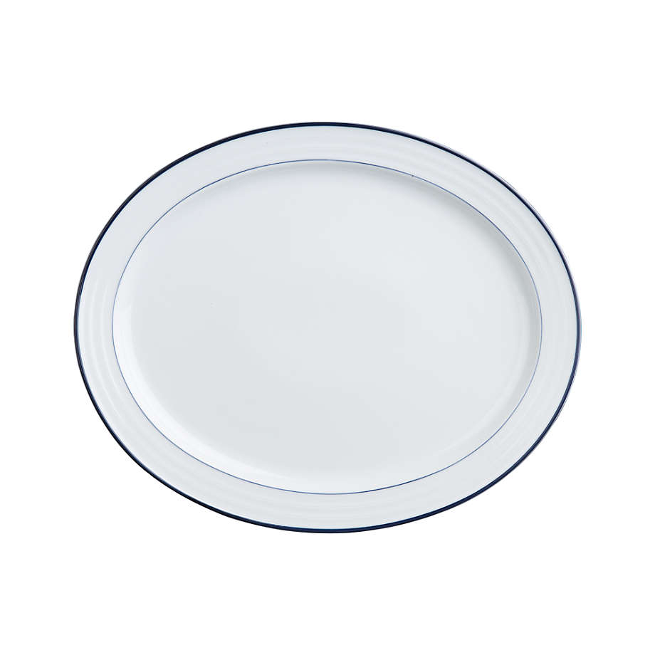Roulette Blue Band Large Oval Platter | Crate & Barrel