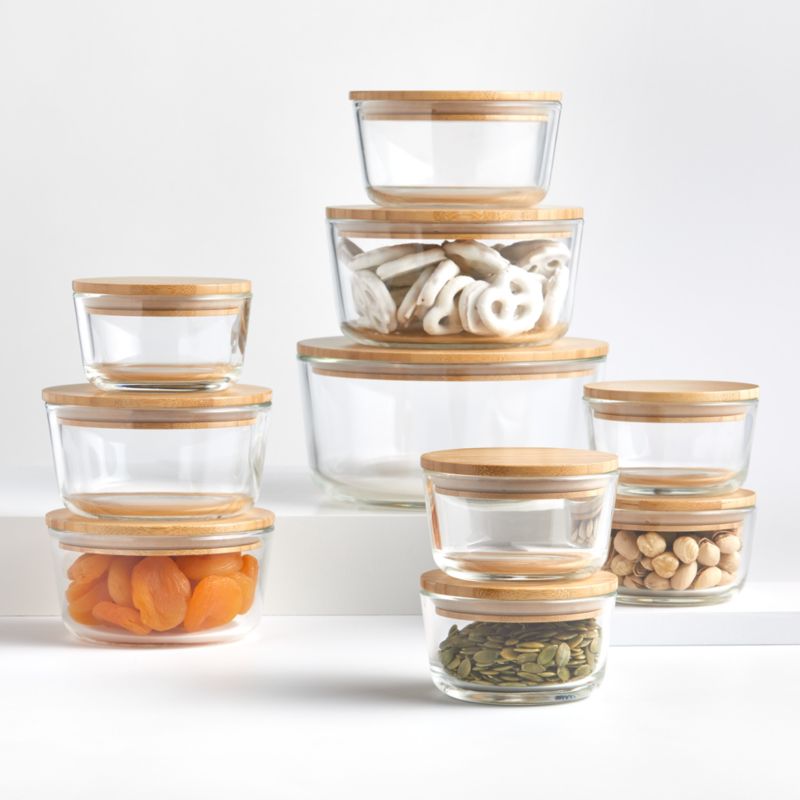 20-Piece Round Glass Containers with Bamboo Lids Set