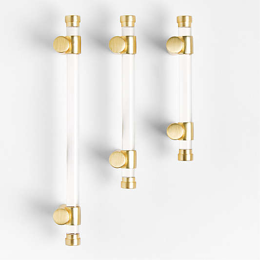 Round Acrylic Brushed Brass Cabinet Drawer Bar Pull 4"