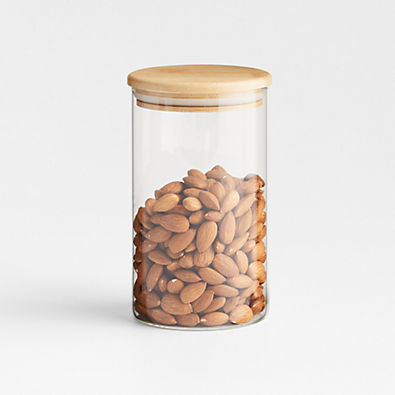 View Crate & Barrel Medium Round Glass Canister with Bamboo Lid details