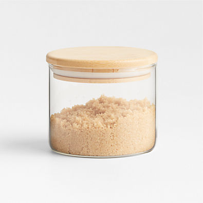 View Crate & Barrel Small Round Glass Canister with Bamboo Lid details