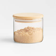 Crate & Barrel Small Round Glass Canister with Bamboo Lid + Reviews | Crate & Barrel