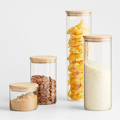 View Round Glass Canisters Set with Bamboo Lids details