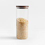 Crate & Barrel 8-Piece Round Glass Storage Containers with Dark Wood Lids