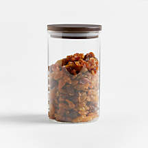 Crate & Barrel Medium Round Glass Canister with FSC-Certified Dark Acacia Wood Lids + Reviews | Crate & Barrel