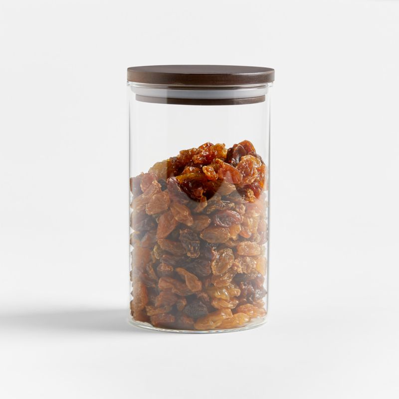 Crate & Barrel 8-Piece Round Glass Storage Containers with Dark Wood Lids
