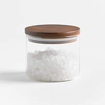 Crate & Barrel Small Round Glass Canister with FSC-Certified Dark Acacia Wood Lids + Reviews | Crate & Barrel
